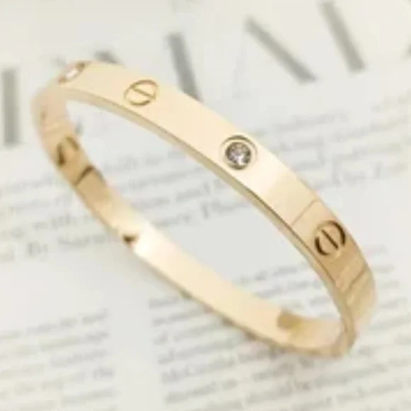 LUXURY GOLD SCREW BRACELET ZIRCONIA LOVE BANGLE BRACELET - Picture 4 of 16